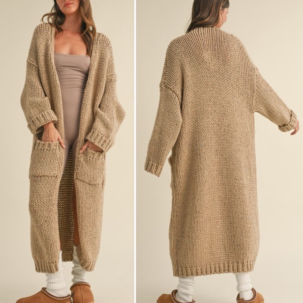 Women's Tan Knit Long Cardigan